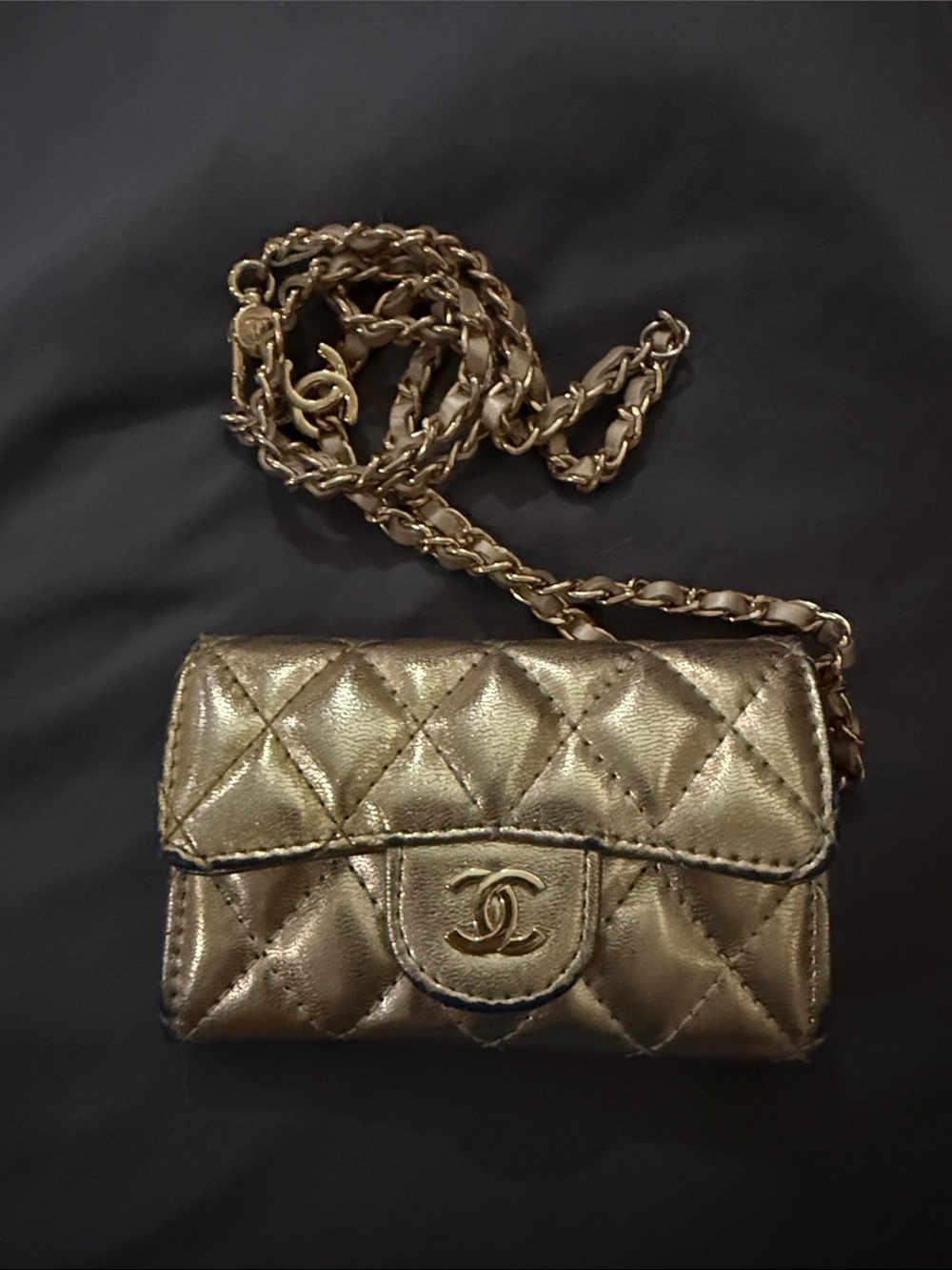 CHANEL Gold Quilted Mini Flap Crossbody Bag